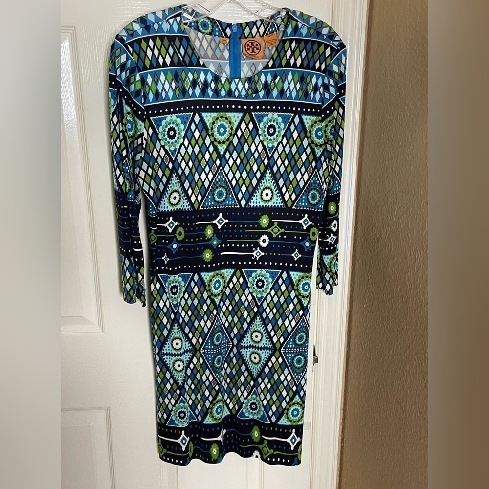 Tory Burch Dress Size 8 Claire Blue 100% Silk Stained Glass Mandala - Picture 6 of 14